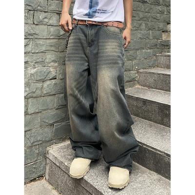Spring and Autumn New Street Tide Brand Washed Design Jeans Loose Mopping Wide-leg Trousers