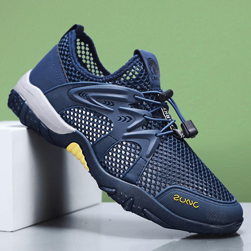 2025 Sommer neue Bachschuhe Herren schnelltrocknend großes Mesh Gummiband Watschuhe hohles atmungsaktives Mesh Sportsandalen