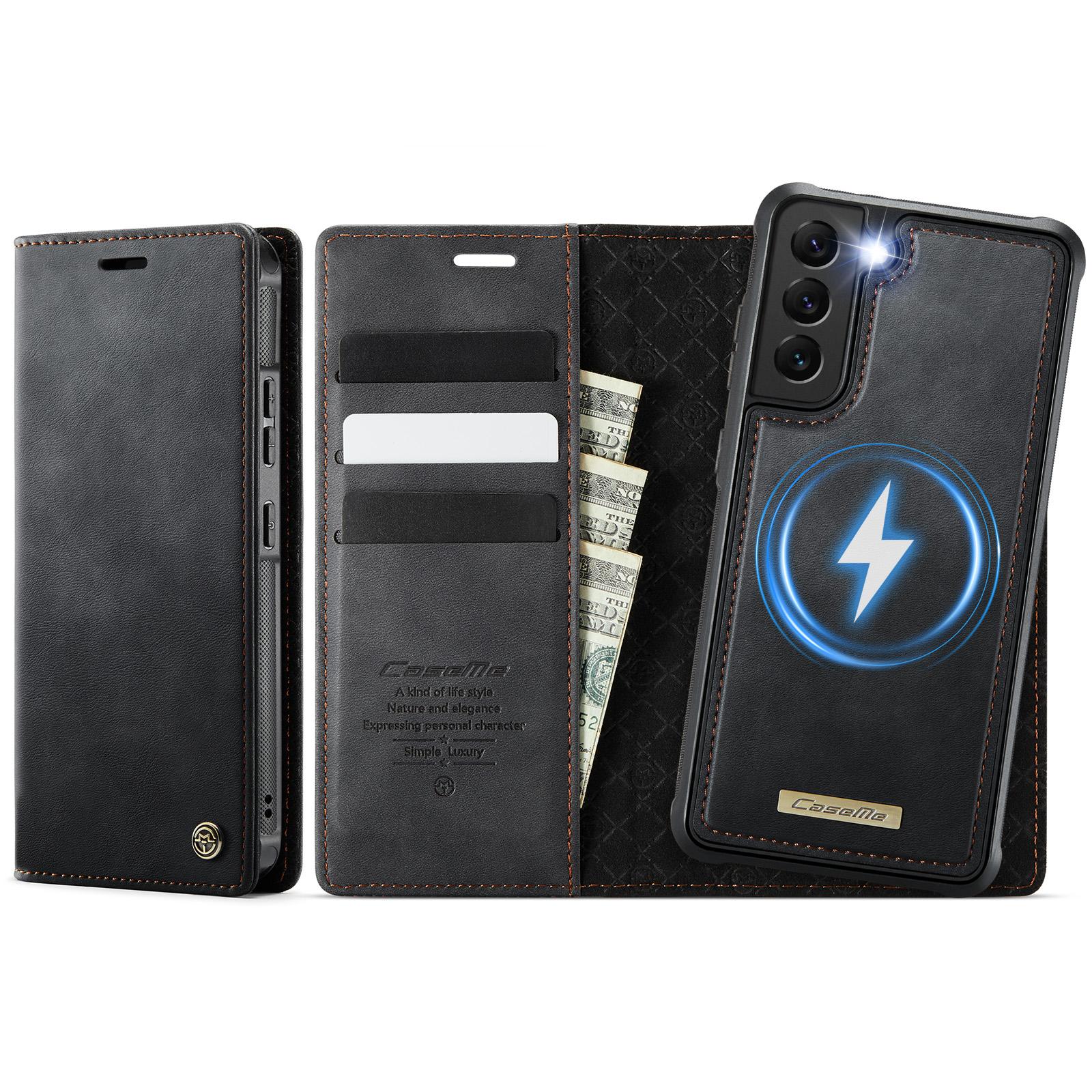 

For Samsung Galaxy S22 5G Case CASEME C49 Compatible with MagSafe RFID Blocking Detachable Wallet Leather Phone Cover Black