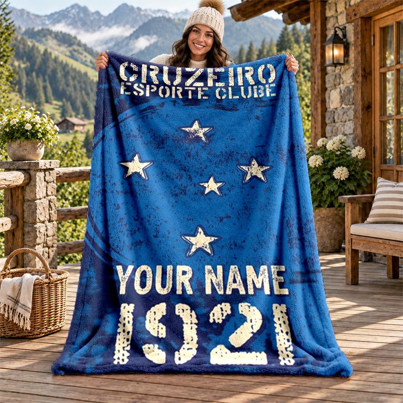 Cruzeiro Esporte Clube Custom Name Flannel Blanket Personalized Soft Warm Plush Throw Blanket Customized Gift for Family Friends