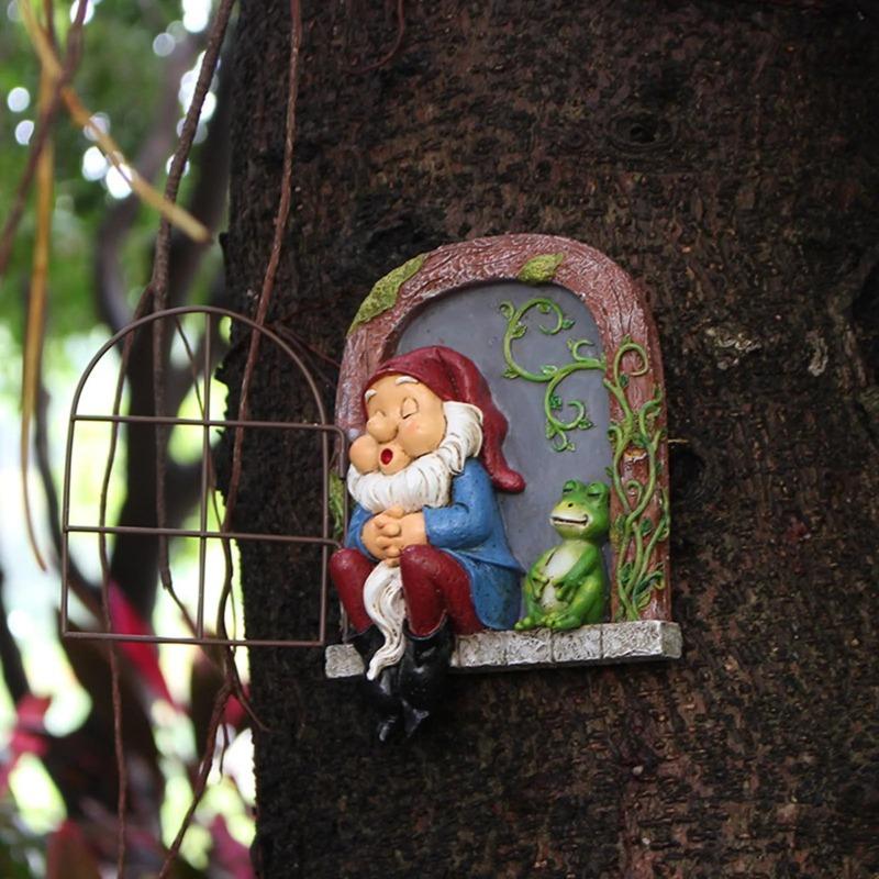 Drinking Dwarf Window Pendant Resin Courtyard Garden Decor Creative Outdoor Ornament Fairy Tale Sculpture for Home Decoration
