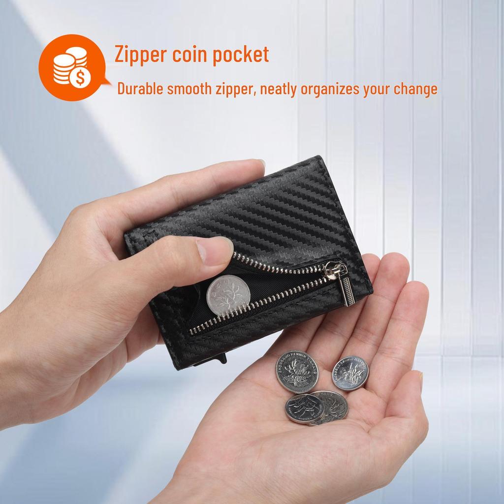 RFID-Blocking Carbon Fiber Airtag Wallet: Tri-fold Leather Anti-theft Card Holder for Men