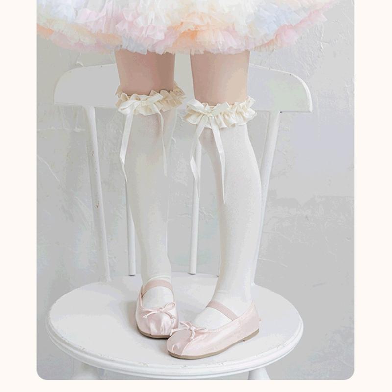 Fashion Lace Calf Socks Socks Breathable Loose Socks for Girls Bowknot High Boot Socks Long Knee High Stockings
