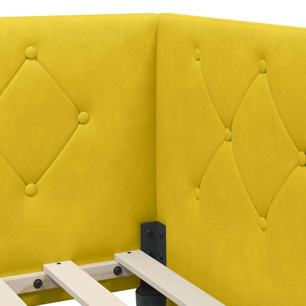 Corner Bed Frame Yellow 90 X 190 Cm Velvet