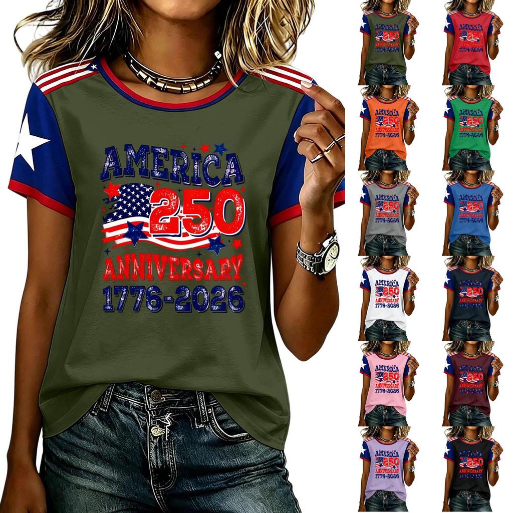 Casual Short Sleeve Graphic T Shirt for Men and Women American Anniversary Print Lightweight Comfortable Top