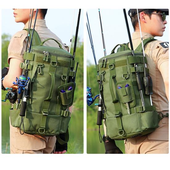 Fishing Backpack with Rod Holder Large Capacity Waterproof Oxford Cloth Outdoor Camping