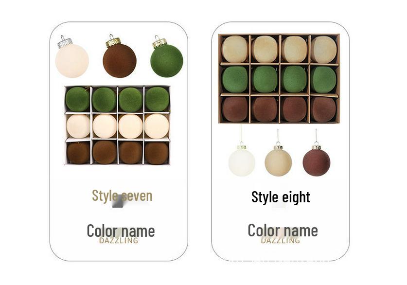 Velvet Christmas Flocked Ball Ornaments, 8cm, Set of 12 – Tree Decorations