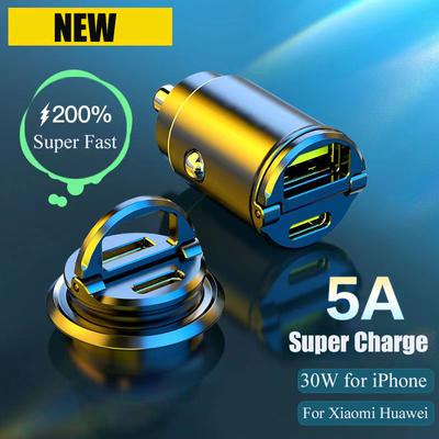30w Mini Car Charger Usb Type C For Iphone 14 Pro Max 13 12 11 Mini Xr Xs Ipad Xiaomi Samsung Metal Super Fast Charging Adapter