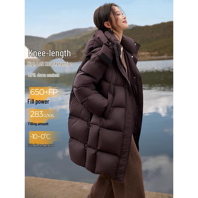 Women s Puffy Hooded Stand-Collar Mid-Length Down Jacket XL