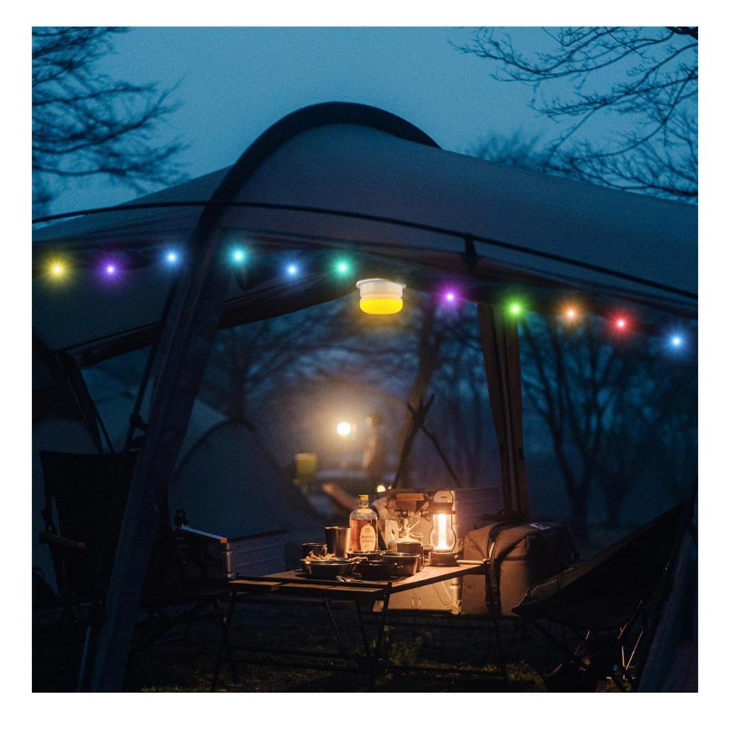 Portable Rechargeable Solar LED Camping Lantern with Warm and Colorful Lights for Outdoor Use