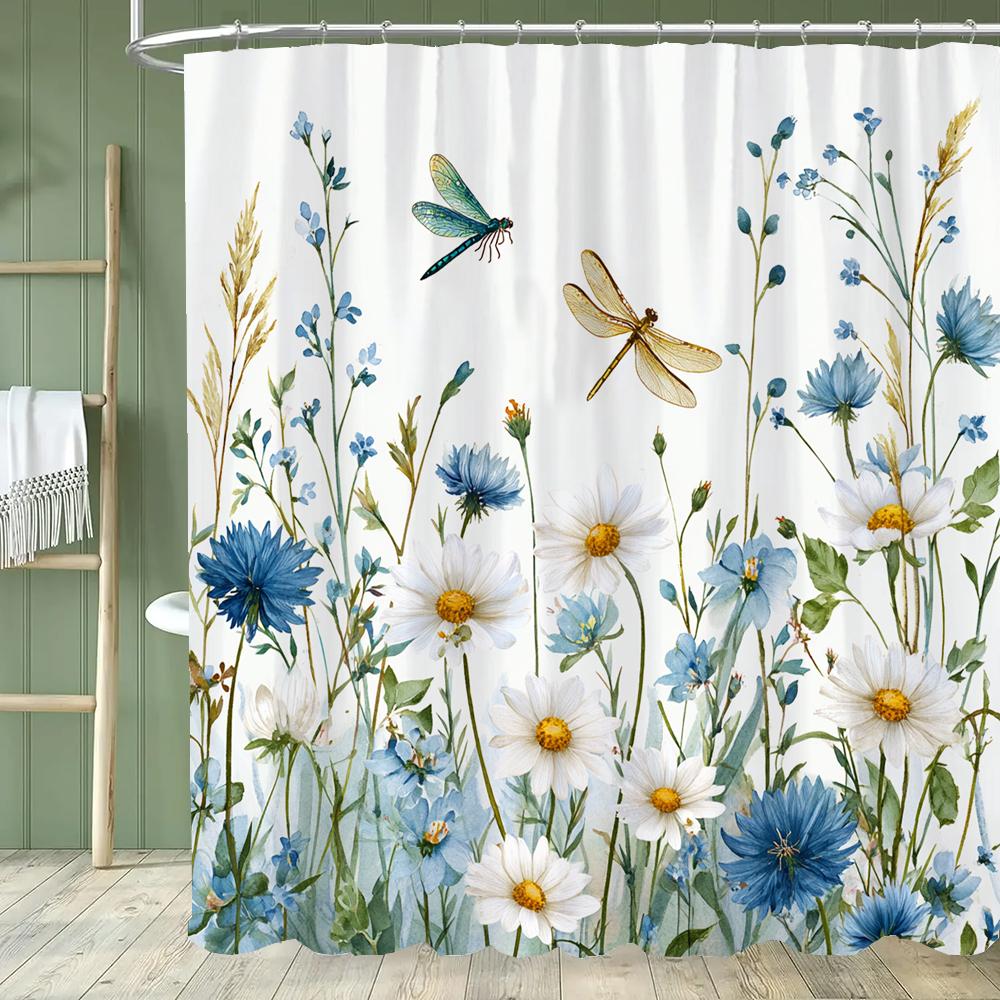 1 pc Green Plants, Leaves and Flowers Shower Curtains With Hooks Bathroom Curtains Printing Shower Curtain Home Decor Curtain