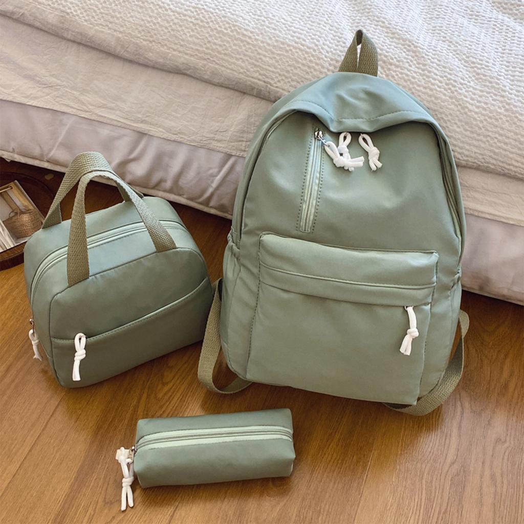 3 pcs Minimalist Backpack kit: Solid Color Backpack&handbag&Pencil Organizer Nylon Multi-Pocket For University Backpack Purse