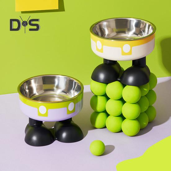 Elevated Cat Bowls Stainless Steel Pet Dish with Non-Slip Base Removable Pet Bowls for Food Water Wide Shallow Cat Dish