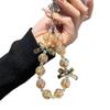 Sparkling Acrylic Beaded Bow Phone Wrist Strap Lanyard Keychain Wristlet Chain Short Women Droplet Crystals Handbag Use