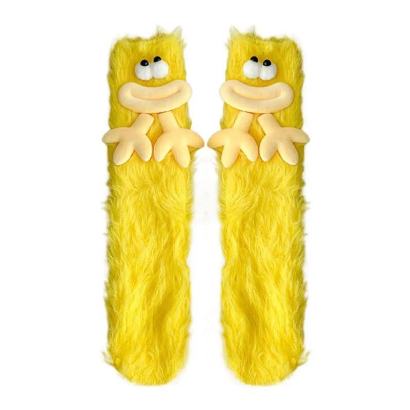 3D Novelty Face Fuzzy Socks Winter Coral Fleece Floor Socks Couple Sleep Socks Christmas Stockings Funny Cartoon Monster Socks