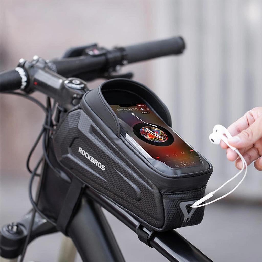 Borsa da bicicletta per il telaio, blindata, con tasca per telefono e navigazione, 17l, nera