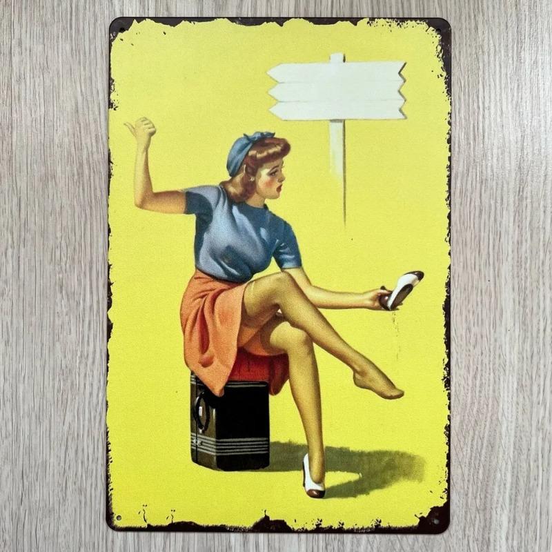 Pin-Up Girl Metal Sign, Retro Wall Art Decor