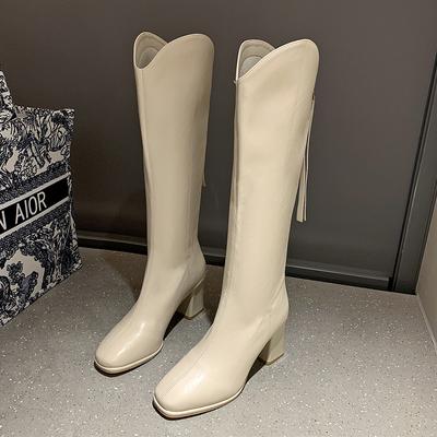 Genuine Leather Long Boots Women Thick Heel High Heel Long Tube Boots Autumn Winter Back Zipper Tube Knight Fashionable Soft