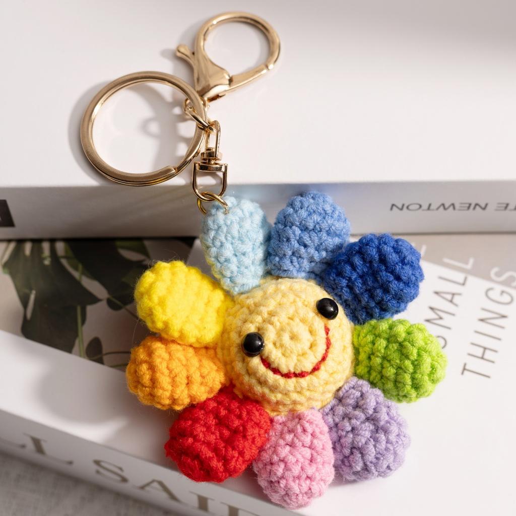 Sun Flower Crochet Creative Handmade Flower Backpack Pendant Kintted Car Home Bag Charm