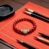 Unisex Red Agate & Hetian Jade Zodiac Bracelet, Prayer Beads, Retro Style