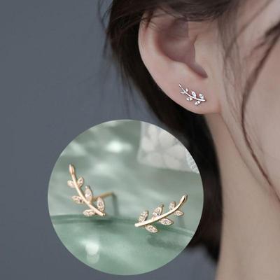 Fashionable and Luxurious Women's Leaf Branch Imitation Zircon Earring Earrings