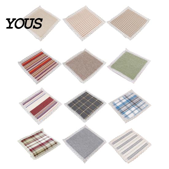 Breathable Office Chair Mat Cotton Linen Pad with Ties, Square Summer Seat Lace Decorative Trim, 15.75" x Washable for Dining Rattan
