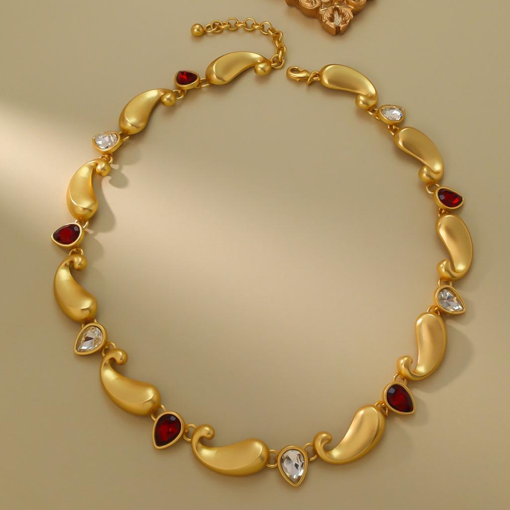 Medieval Vintage Jewelry Court Antique Geometric Classic Plated 18K Real Gold Gemstone Necklace Bracelet Stud Earrings