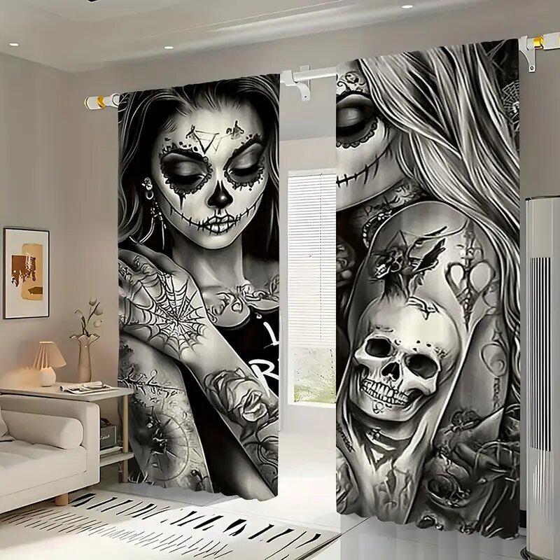 Halloween Gothic Dunkles Muster Bedruckte Vorhänge Fensterdekorationen Wohnzimmer Vorhang Aus Polyester