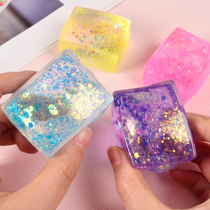 Toys Toys Squishy Maltose Simulated Tofu Sequin Ice Cubes Stress Relief Slow Rebound Squeeze Anti Stress Sensory Fidget Adults