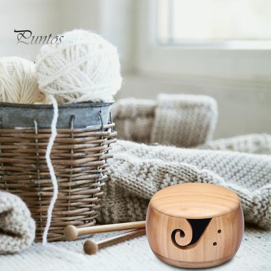 Bol de fire personalizat pentru croșetat Suport de croșetat personalizat din lemn de tricotat cu capac Organizator de depozitare multifuncțional pentru artizanat Cadouri realizate manual pentru
