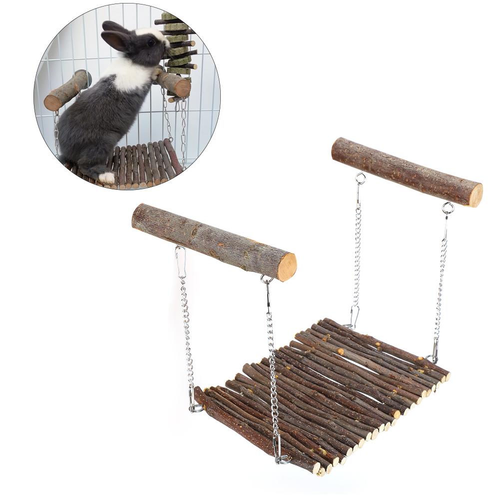 Pet Summer Hammock Applewood Hanging Swing Cage Standing Bar Toys for Rabbit Hamster Chinchilla