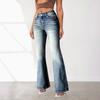 Women's Spice Girls Jeans High Elastic Pockets Embroidered Retro Jeans Slim-Fit Hip Lift Flared Pants