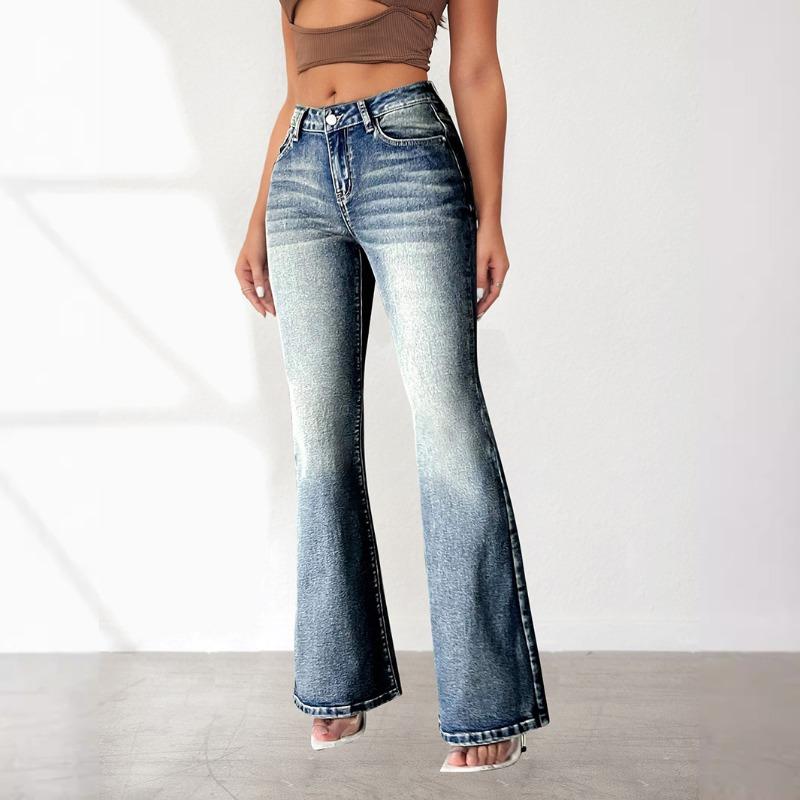 Women's Spice Girls Jeans High Elastic Pockets Embroidered Retro Jeans Slim-Fit Hip Lift Flared Pants