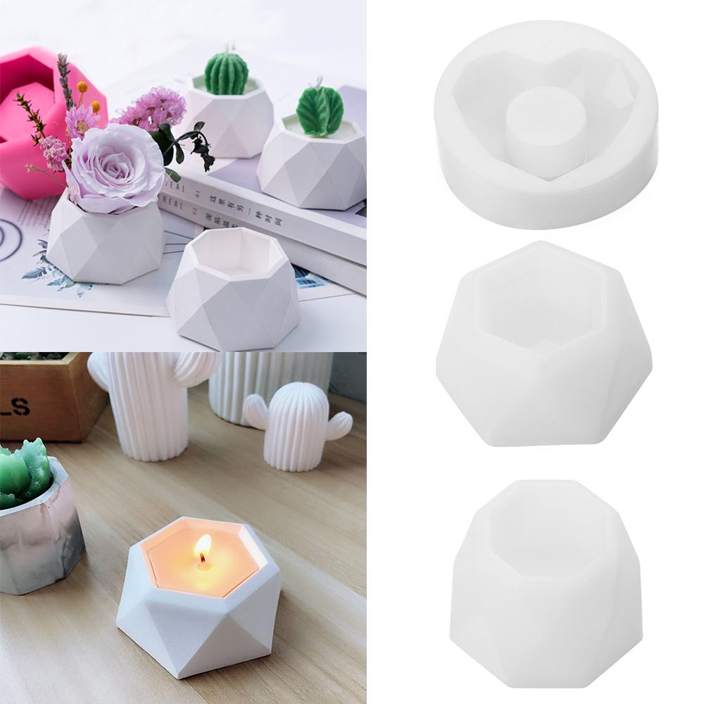 3 Holes Silicone Succulent Flowerpot Molds Form Arts Craft Polygonal Cup Moulds DIY Candle Holders Crystal Resin Tray Mold