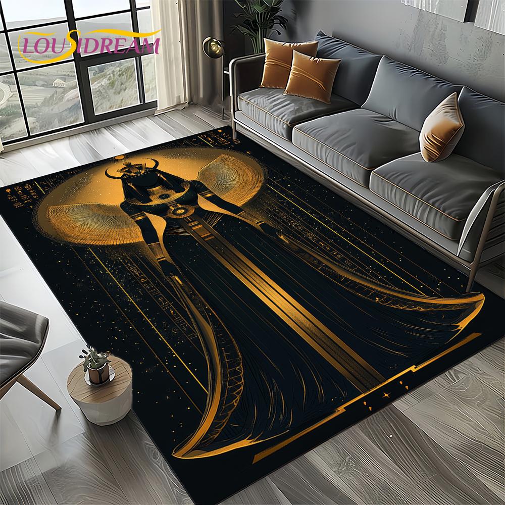 2025 Ancient Egypt Death Anubis Pharaoh Horus Mythology Carpet Rug for Living Room Bedroom Home Sofa,Area Rug Non-slip Floor Mat