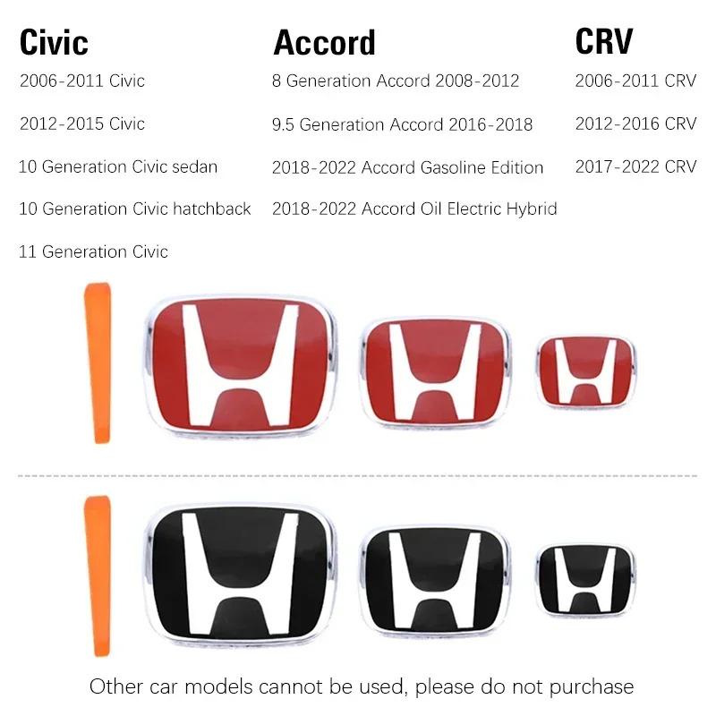 Honda Civic Accord CR-V ABS Electroplated Car Badge Stickers 10-11th Gen Civic 9.5th 10th Gen Accord 06-22 CR-V Refit Car Logo