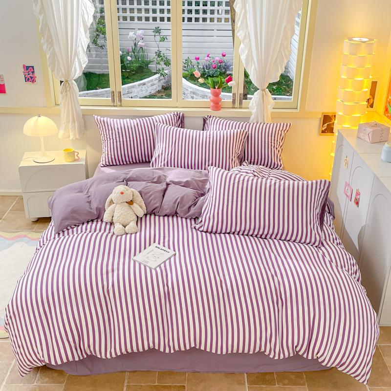 3pcs Yellow Stripe Duvet Cover Modern Geometry Bedding Set Fashion Home Comforter Cover Polyester Quilt Cover with 2 Pillowcases