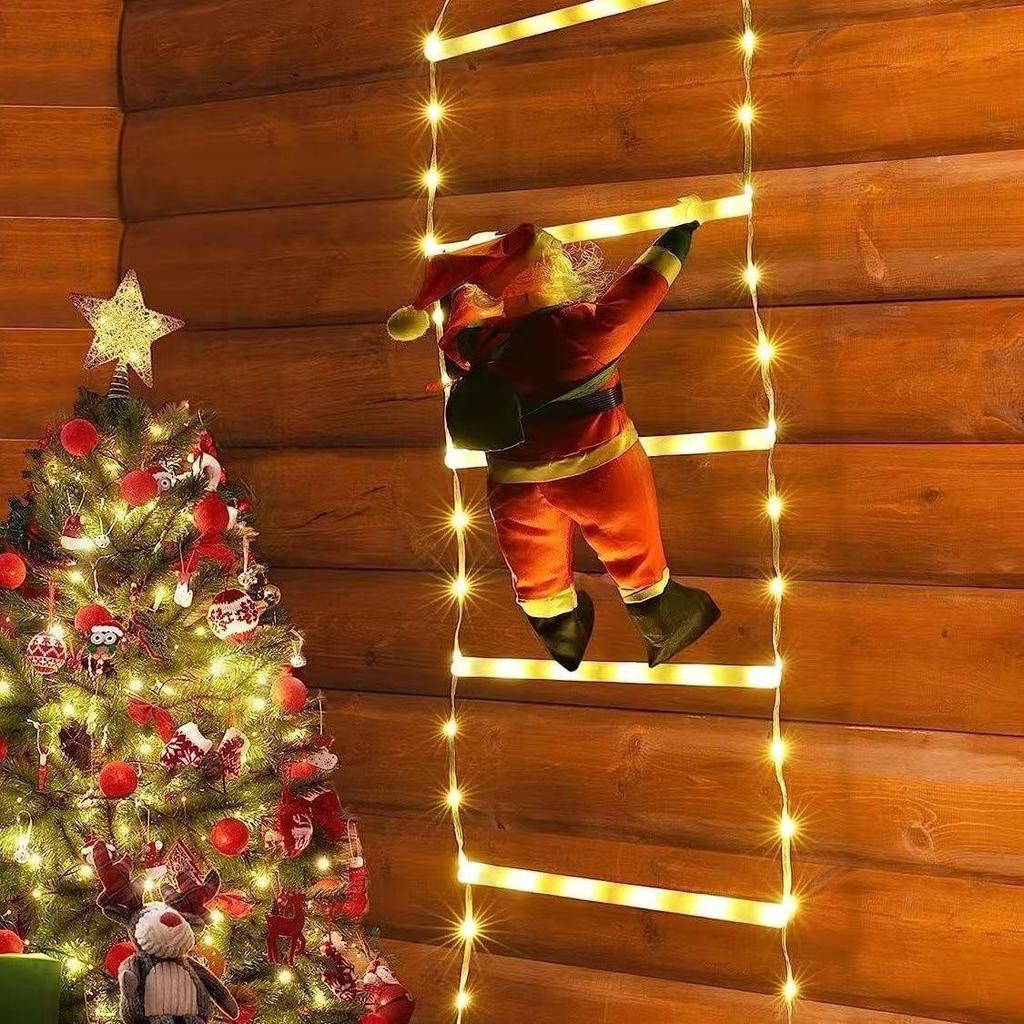 LED Santa Climbing Ladder with Parachute Lights – Christmas String Light Eaves Decoration