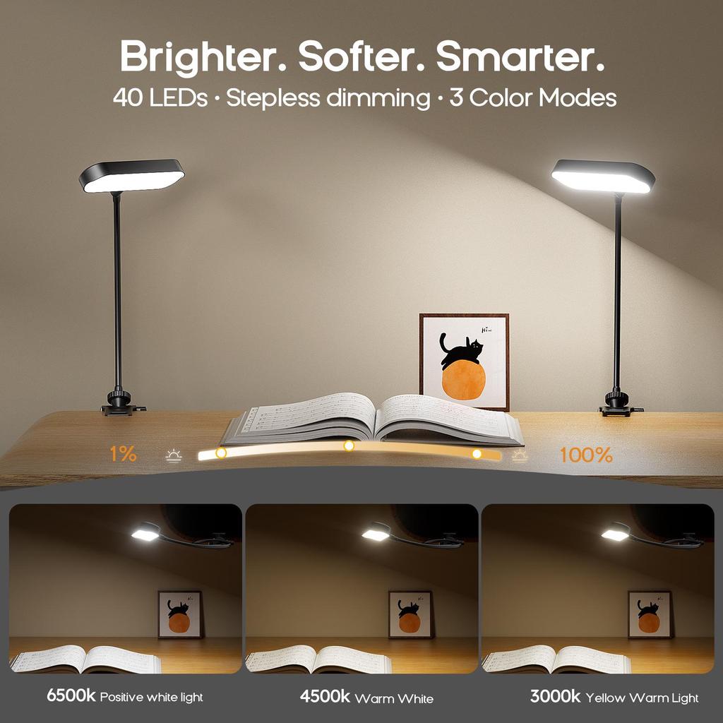 Full Spectrum Eye Protection Desktop & Clip-On Reading Light with Bedside Ambience