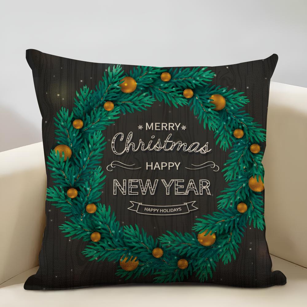 Christmas Elements Cushion Cover Household Decoration Linen Sofa Cushion Cover: Skin-Friendly & Breathable With Invisible Zipper
