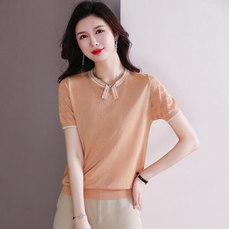 Women's Summer Ice Silk Knit Short-Sleeve T-shirt for Middle-Aged Women