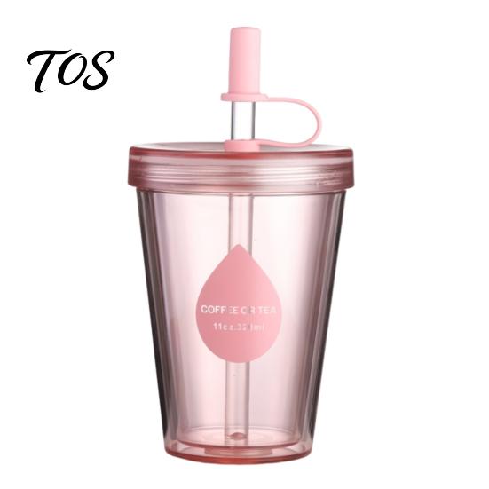 Portable Travel Tumbler with Dual Ports Drinking Straw Cup, Leak-proof PC Water Bottle, Durable Plastic Cup Anti-fall for Students And Office Use Back