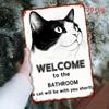 Funny Cat Welcome Sign Bathroom Decor Heavy Duty Metal Art Rustic Home
