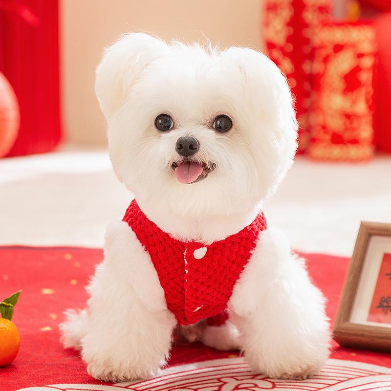 New Year's Pineapple Velvet Dog Clothes Festive Chinese New Year New Year Greetings Than Bear Cat Tang Suit Pet Clothing Four-legged Clothes