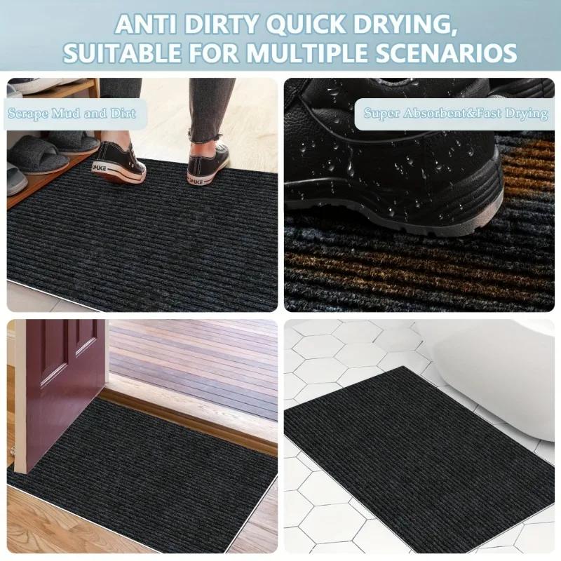 1pcs Double Stripe Non-Slip Doormat for Entryway - Heavy Duty Dirt Resistant Rug Indoor Outdoor Carpet for Home/Office