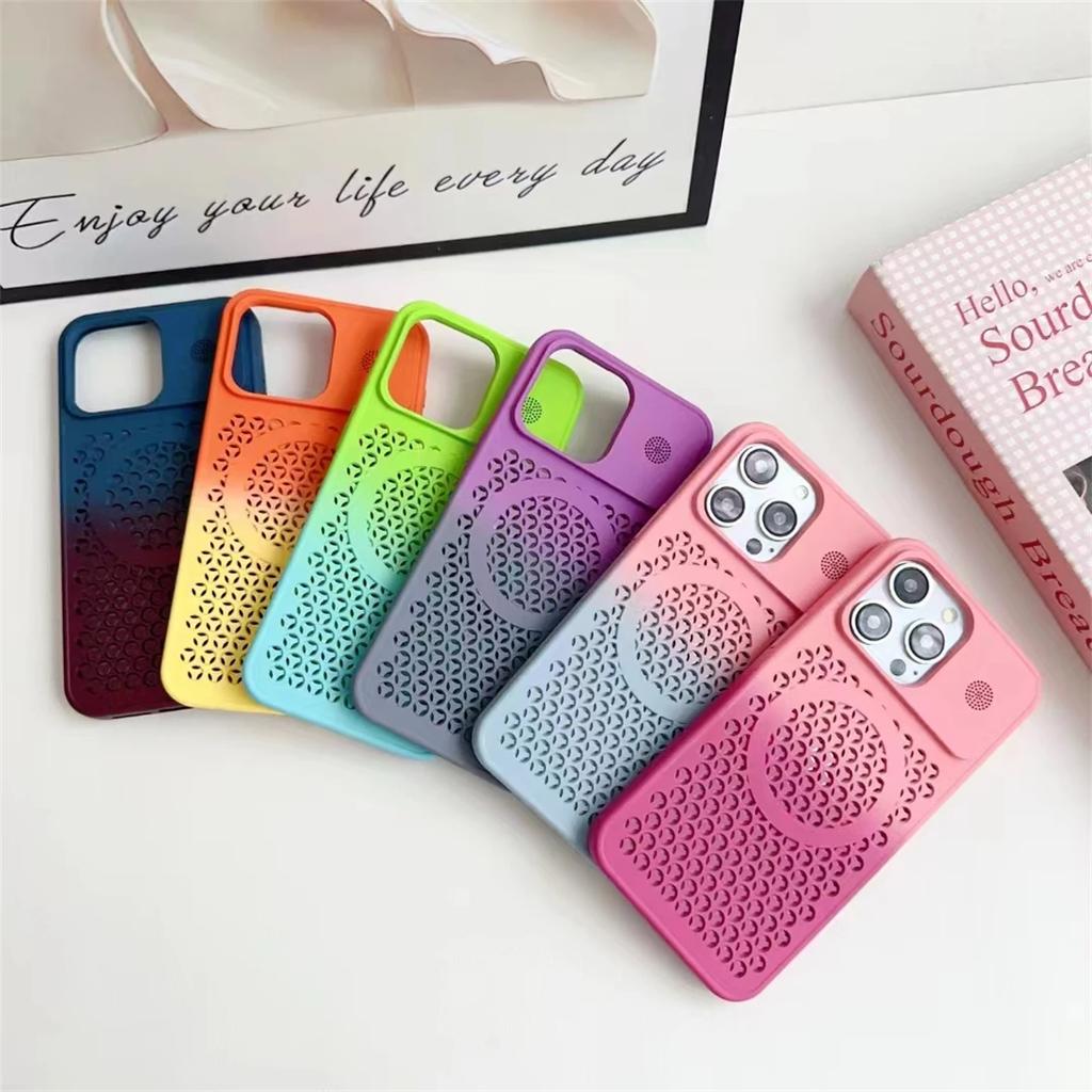 Fashion Colorful Honeycomb Aromatherapy Magnetic Cooling Protective Case for iPhone 15 14 13 12 Pro Max Cooling Shockproof Case