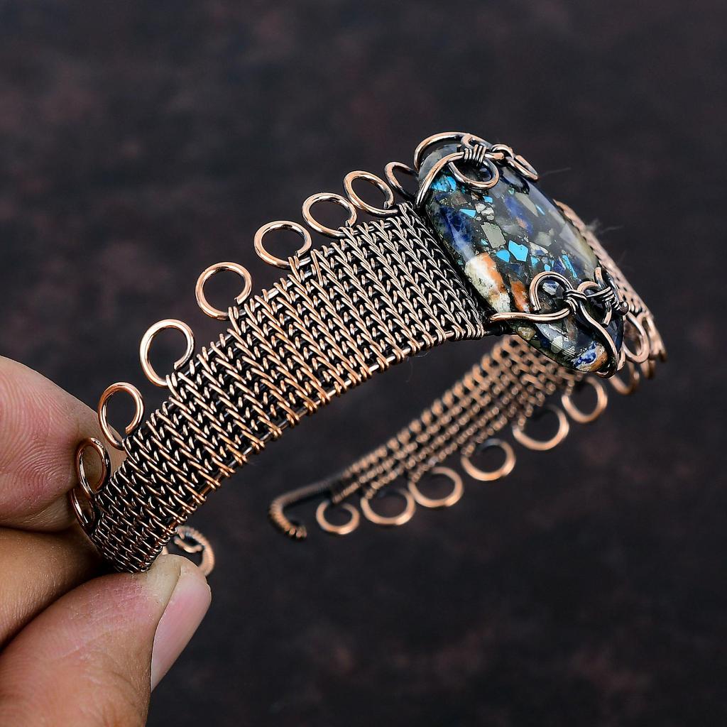Copper Multi Turquoise Cuff Bracelet Copper Wire Wrapped Gemstone Bangle Adjustable Cuff Bracelet Copper Jewelry For Gift Handmade Jewelry