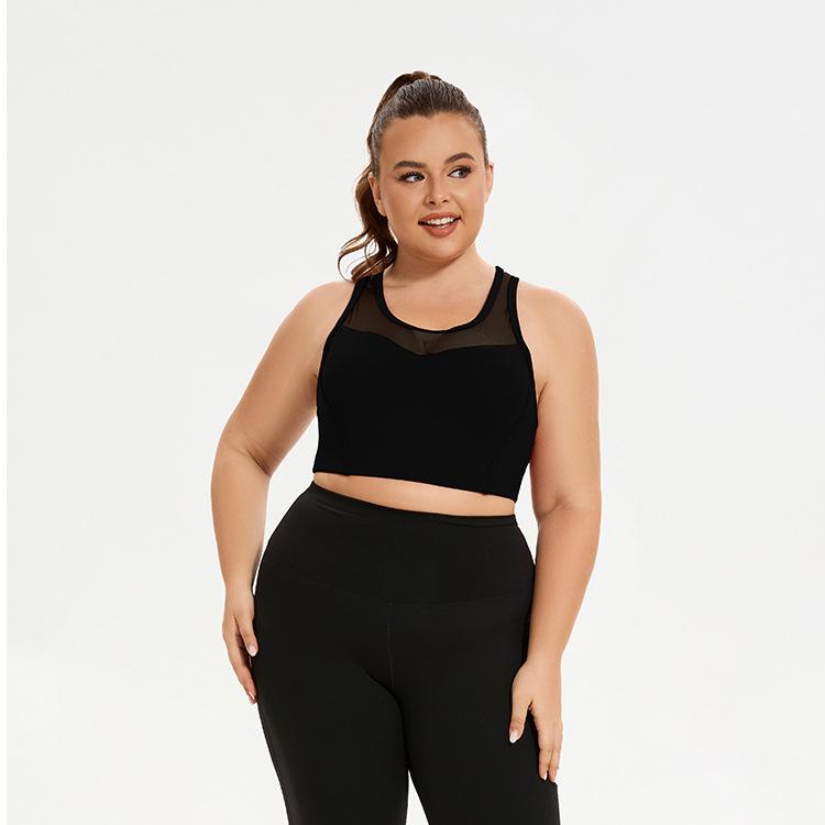 Plus Size Mesh Stitching Sports Bra - Shockproof Women's Running and Yoga Bra with Beautiful Back Design