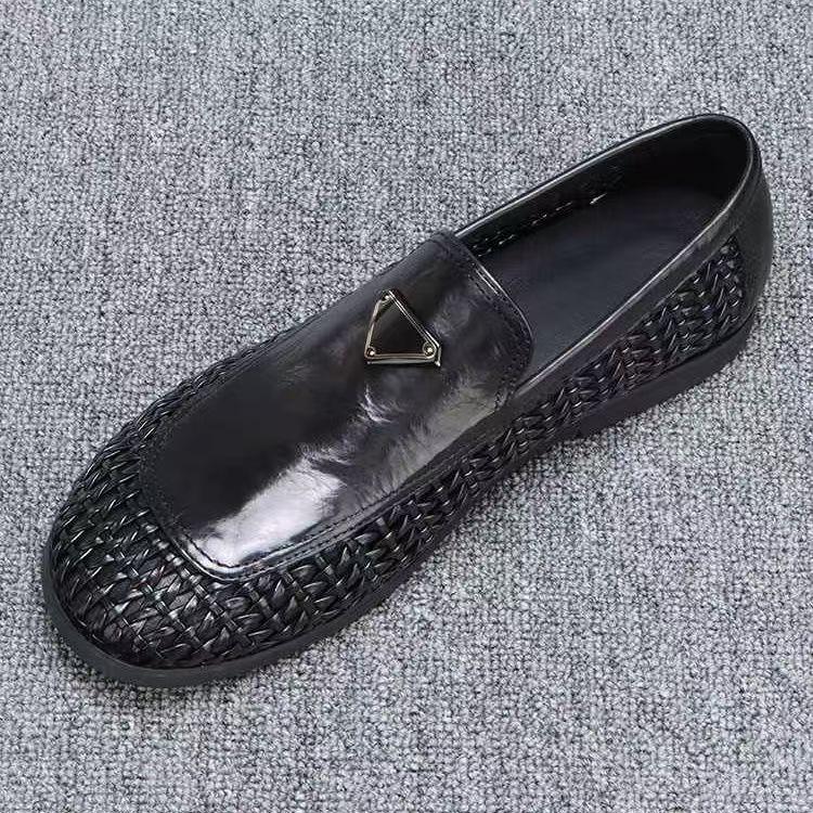 Light luxury men's shoes 2025 summer new hand-woven hollow breathable casual leather shoes men's one-pedal loafers