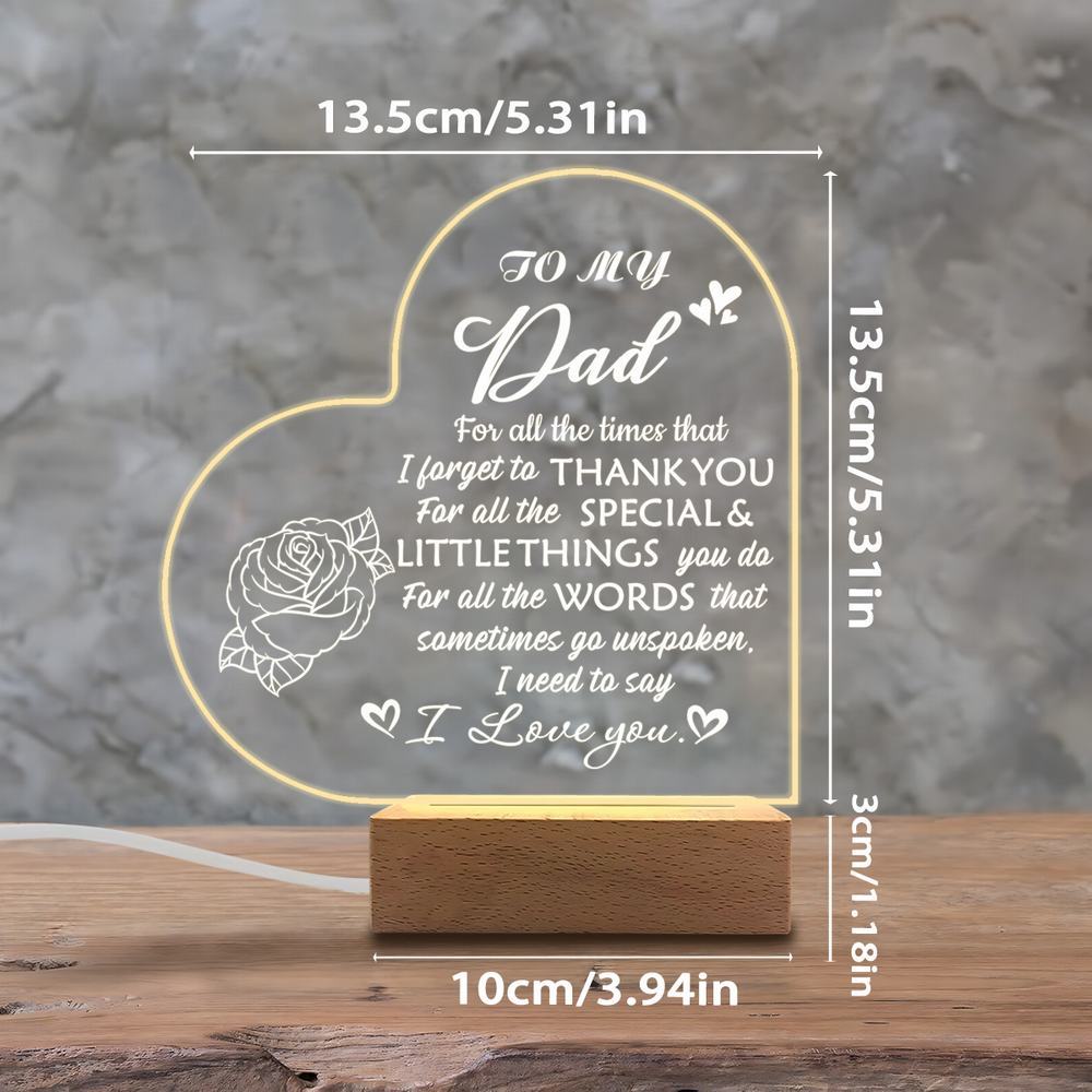 1PC Acrylic Luminous Ornament Photography Accessories, USB Base, Dad Gift, I Love You Figurines